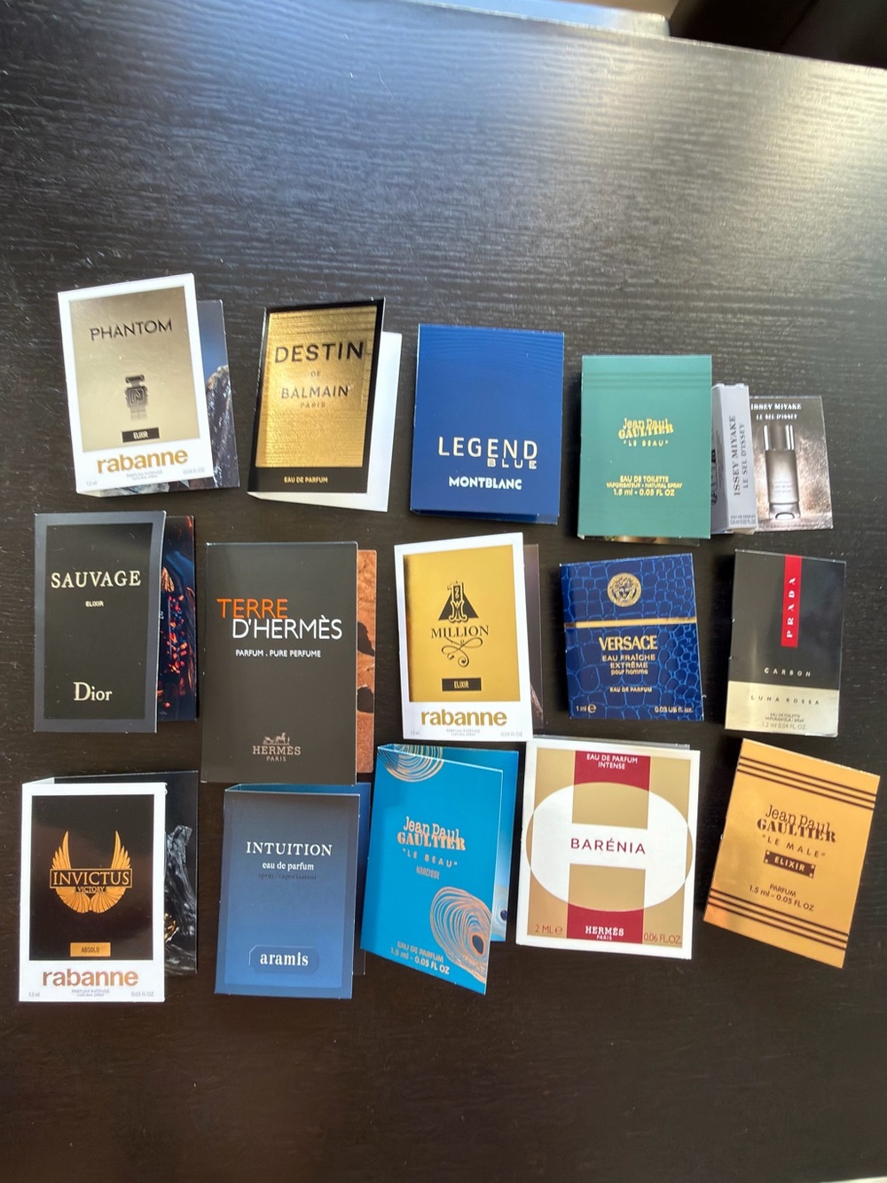 15 cologne samples men prada montblanc rabanne balmain hermes versace dior
